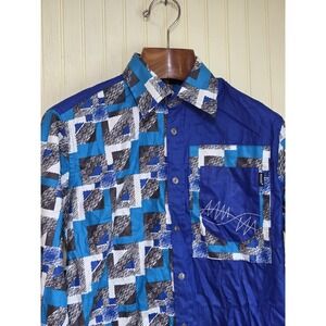 Woodin Shirt Mens Small Blue Multi Edingo Print Long Sleeve Button Front Casual